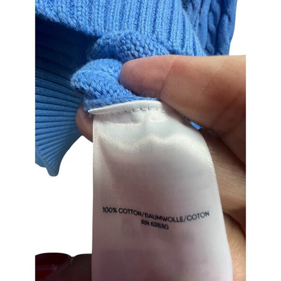 Lands' End Women's Cotton Drifter Cable Crew Neck Sweater Medium Light Blue - Picture 5 of 7